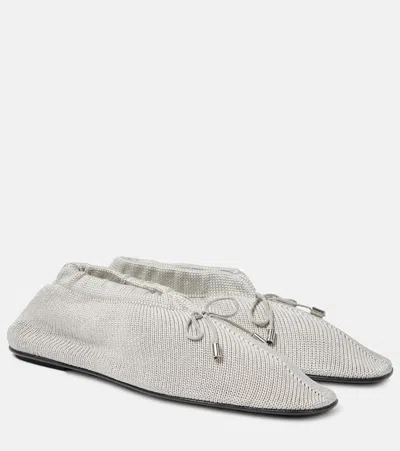 Totême Knitted Bow Ballerina Flats In Open White