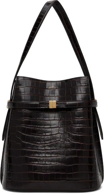 Totême Brown Belted Croco-embossed Bucket Bag In Dark Brown 034