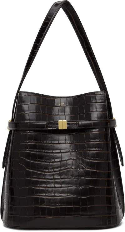 TOTÊME BROWN BELTED CROCO-EMBOSSED BUCKET BAG