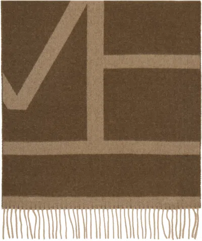 Totême Brown Monogram Jacquard Wool Scarf