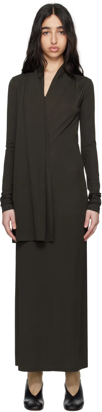 Totême Black Fluid Jersey Overlapped Dress In Pepper 273
