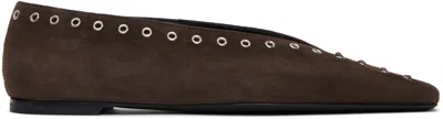 TOTÊME BROWN SUEDE LACE-UP BALLERINA FLATS