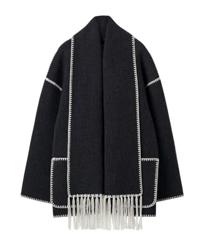 Totême Fringe Embroidered Scarf Wool Jacket In Multi