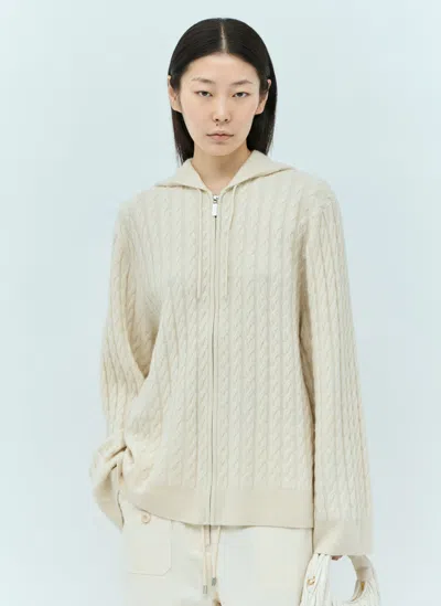 Totême Cable Knit Hooded Cardigan In Beige