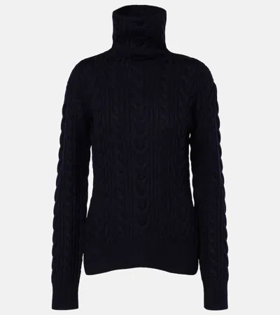 Totême Cable-knit Wool And Cotton Turtleneck Sweater In Black