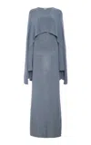 Totême Cape-detailed Knit Silk Maxi Dress In Blue