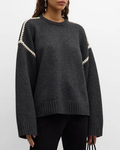 TOTÊME CASHMERE-BLEND KNIT SWEATER WITH EMBROIDERED DETAIL