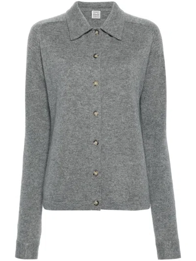 Totême Grey Shirt With Raglan Sleeves In Cashmere Woman