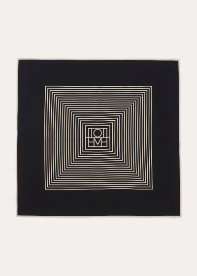 Totême Centered Monogram Silk Scarf Black In Black Monogram