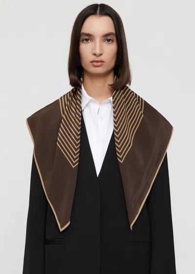 Totême Centered Monogram Silk Scarf Dark Brown