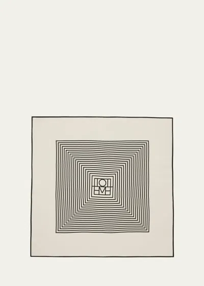 Totême Centered Monogram Silk Square Scarf In Creme Monogram 90