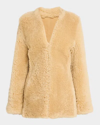 Totême Cinched Lamb Shearling Jacket In Straight Hook Closure
