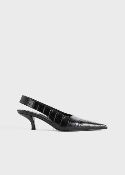 Totême Leather Slingback Pumps With Croco Effect In Black
