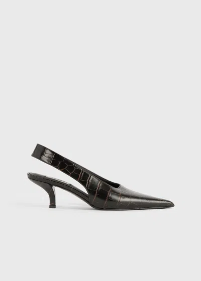 Totême Classic Croco-embossed Slingbacks Dark Brown