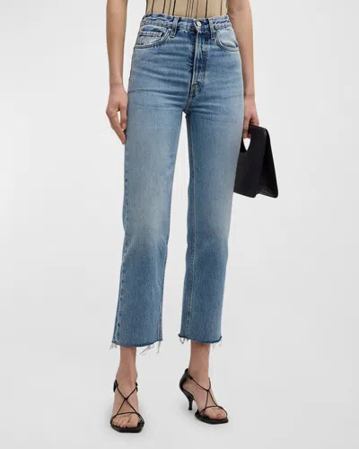 Totême Classic Cut Frayed Denim Pants In Medium Blue