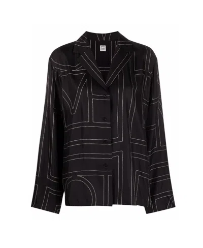 Totême Toteme Monogram Silk Twill Pajama Shirt In Black