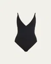 Totême Womens Black Classic Logo-print Swimsuit