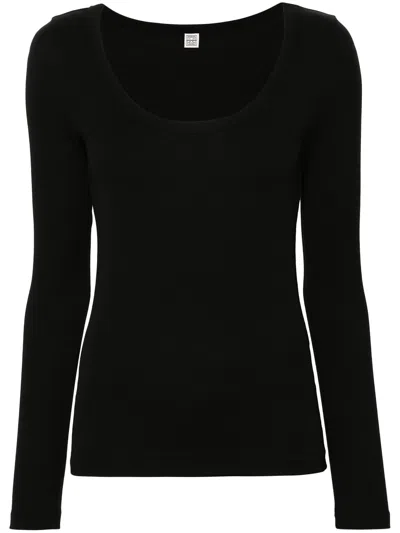 Totême Womens Black Ribbed Scoop-neck Stretch-wool Blend Top
