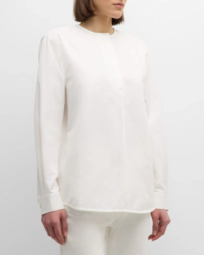 Totême Collarless Cotton Twill Shirt In Open White