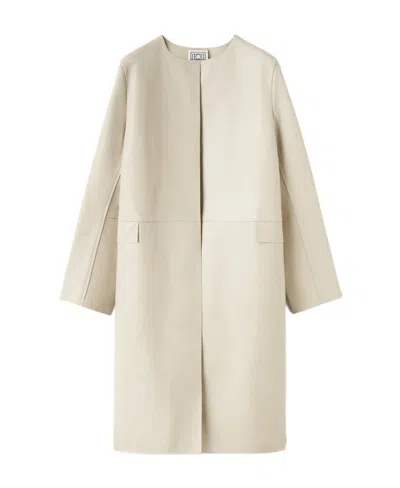 Totême Collarless Leather Coat In Nude