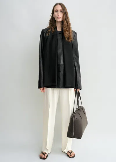 Totême Collarless Leather Jacket Black