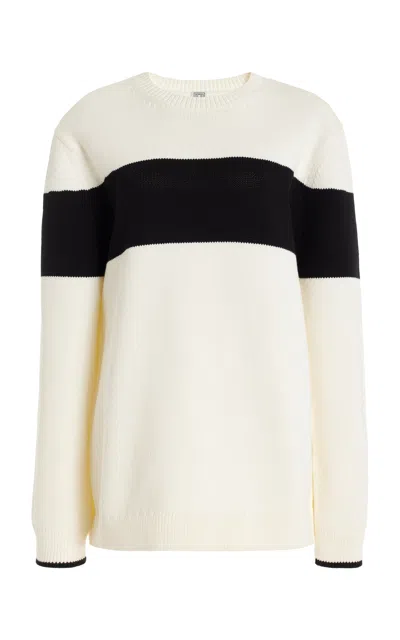 Totême Contrast-striped Knit Sweater In White,black