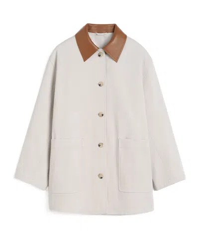 Totême Organic Cotton Barn Jacket With Leather Collar In Beige