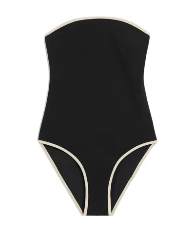 Totême Contrasting-trim Strapless Swimsuit In Black