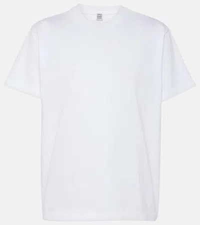 Totême Embroidered Ribbed Stretch-cotton Jersey T-shirt In Off White