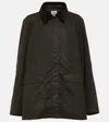 Totême Green Jacket With Corduroy Collar And Rear English Vents In Cotton Woman In Green