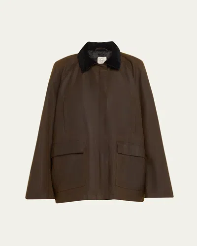 Totême Country Waxed Oversized Jacket In Dark Brown