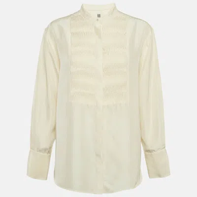 Pre-owned Totême Cream Silk Pleated Long Sleeve Shirt M