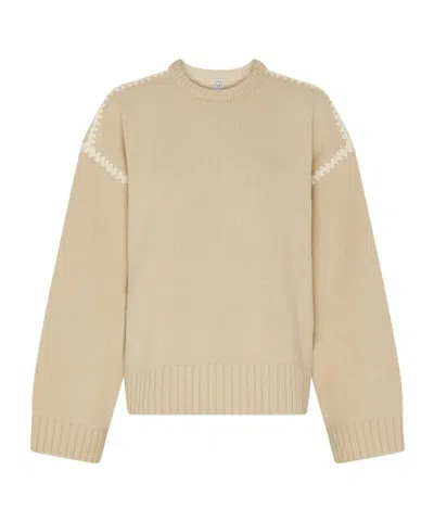 Totême Toteme Whipstitched Wool-blend Jumper In Cream