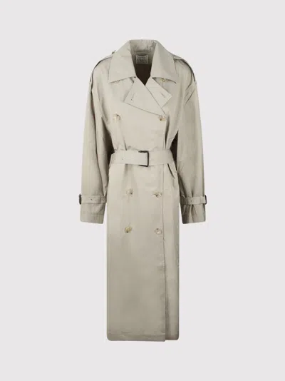 Totême Clay Crisp Cotton Blend Double-breasted Trench Coat In Neutral