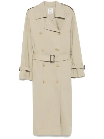Totême Clay Crisp Cotton Blend Double-breasted Trench Coat In Neutral