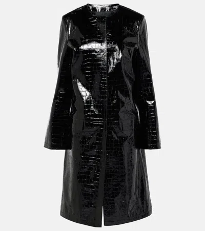 Totême Croc Embossed Leather Coat In Black