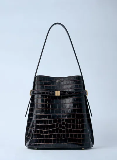 Totême Croc-embossed Leather Bucket Bag In Brown