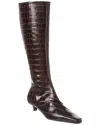 Totême Toteme The Slim Croc Embossed Kitten Heel Knee High Boot In Brown