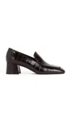 Totême Toteme The Block Heel Croc Embossed Loafer In Brown