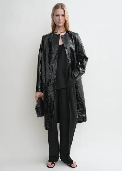 Totême Croc Embossed Leather Coat In Black