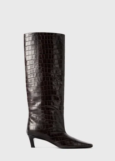 Totême Croco-embossed Wide Shaft Boots Dark Brown In Dark Brown Croco