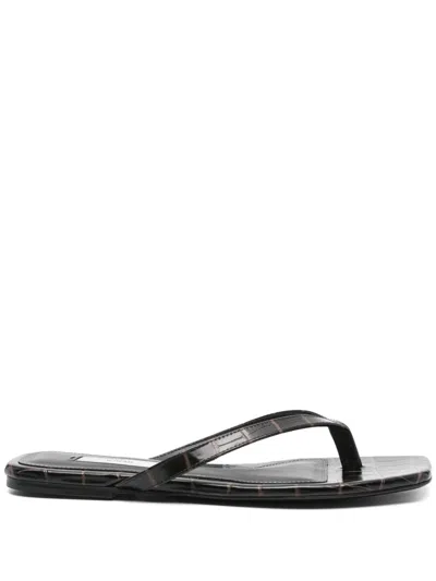 Totême Croc-effect Leather Flip Flop Sandals In Black