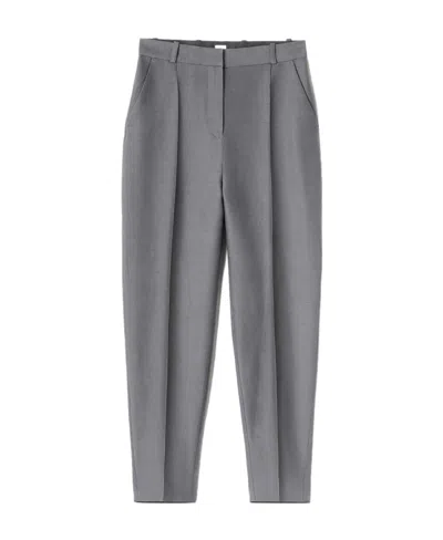 Totême Cropped Pintuck Trousers In Gray
