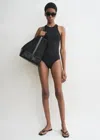 Totême Curved Rib Swimsuit Black In Black