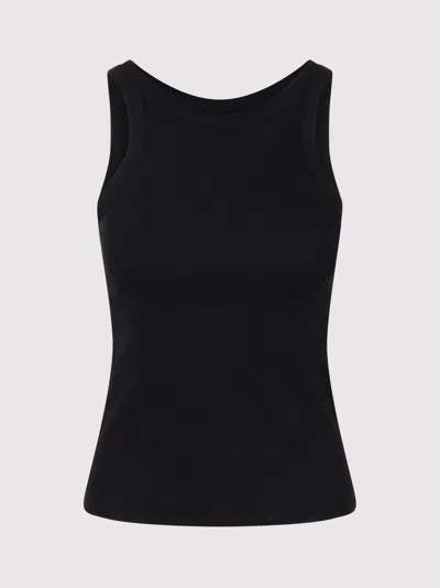 Totême Curved Ribbed-knit Jersey Swimsuit In Schwarz