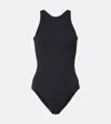 Totême Curved Ribbed-knit Jersey Swimsuit In Schwarz