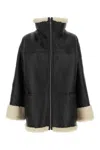 Totême Two-tone Shearling Zipped Jacket In Black Leather In Black Off White