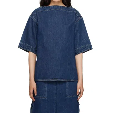 Totême Dart Neck Denim Top In Dark Blue