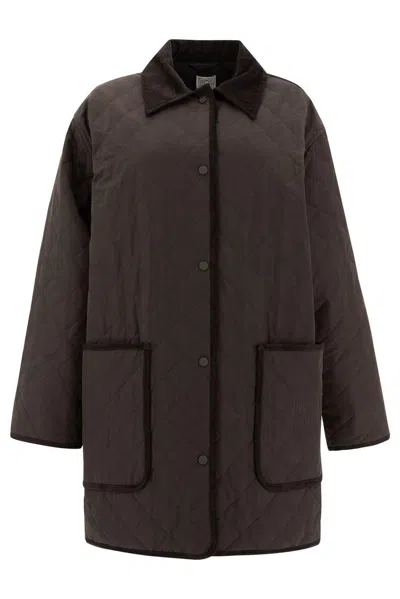 Totême Diamond-quilted Buttoned Jacket In Brown Dark