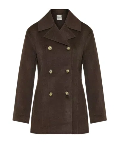 Totême Double Breasted Coat In Black